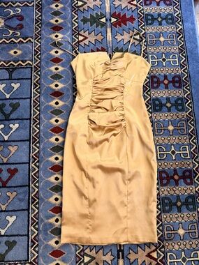 Arden B Satin Strapless Ruched Dress in Gold